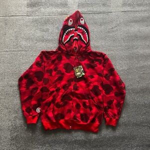 Bape Shark Red Zip Up Hoodie S
